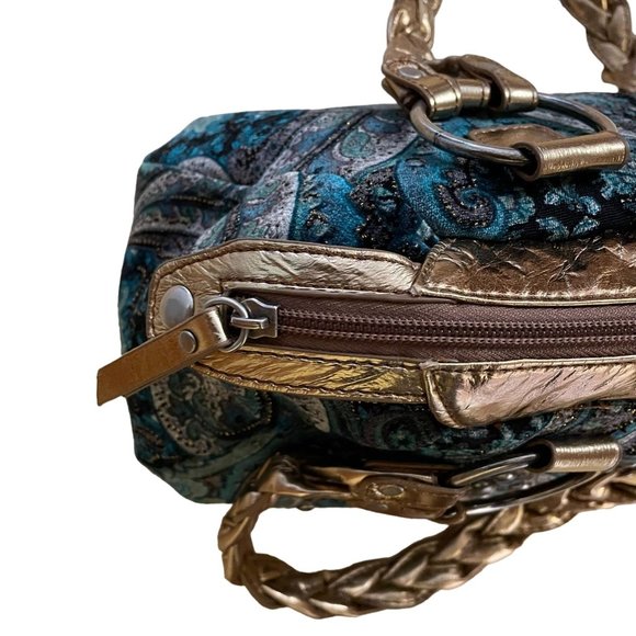 Womens Hand Bag Purse STUDDED EMBELLISHED Gems Embroidered Paisley Print Braided - Picture 8 of 14